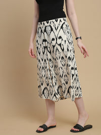 De Moza Women Woven Rayon High Twist Loose Fit Printed Culottes with Functional Pockets Cream - De Moza