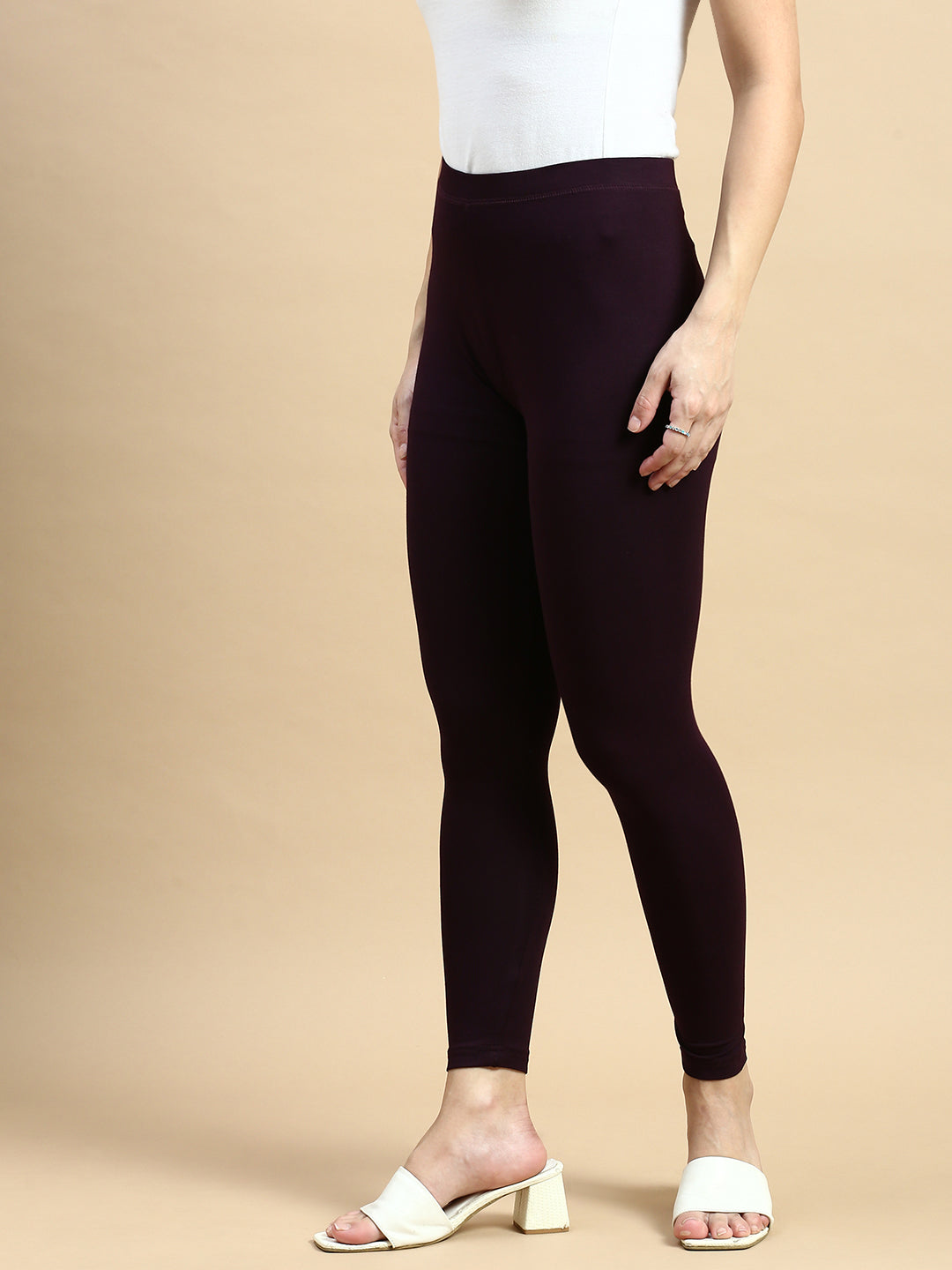 Ankle Length Leggings Viscose-Deep Purple - De Moza