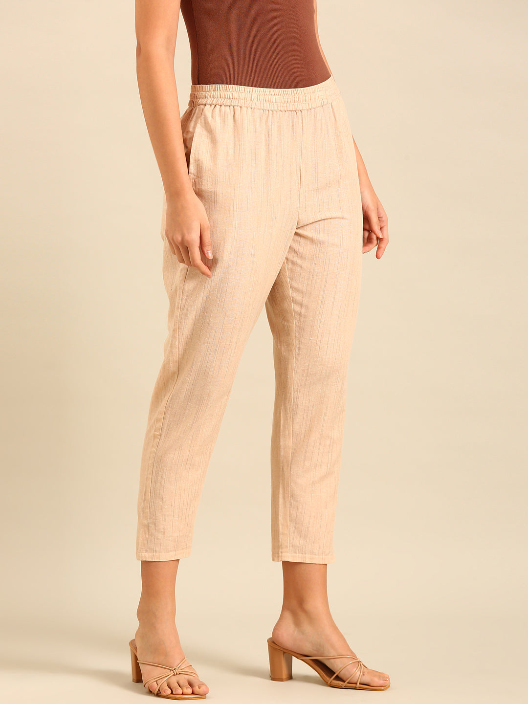 Printed Straight Pant-Beige - De Moza
