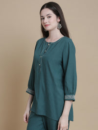 De Moza Women Woven Rayon Kurti Teal - De Moza
