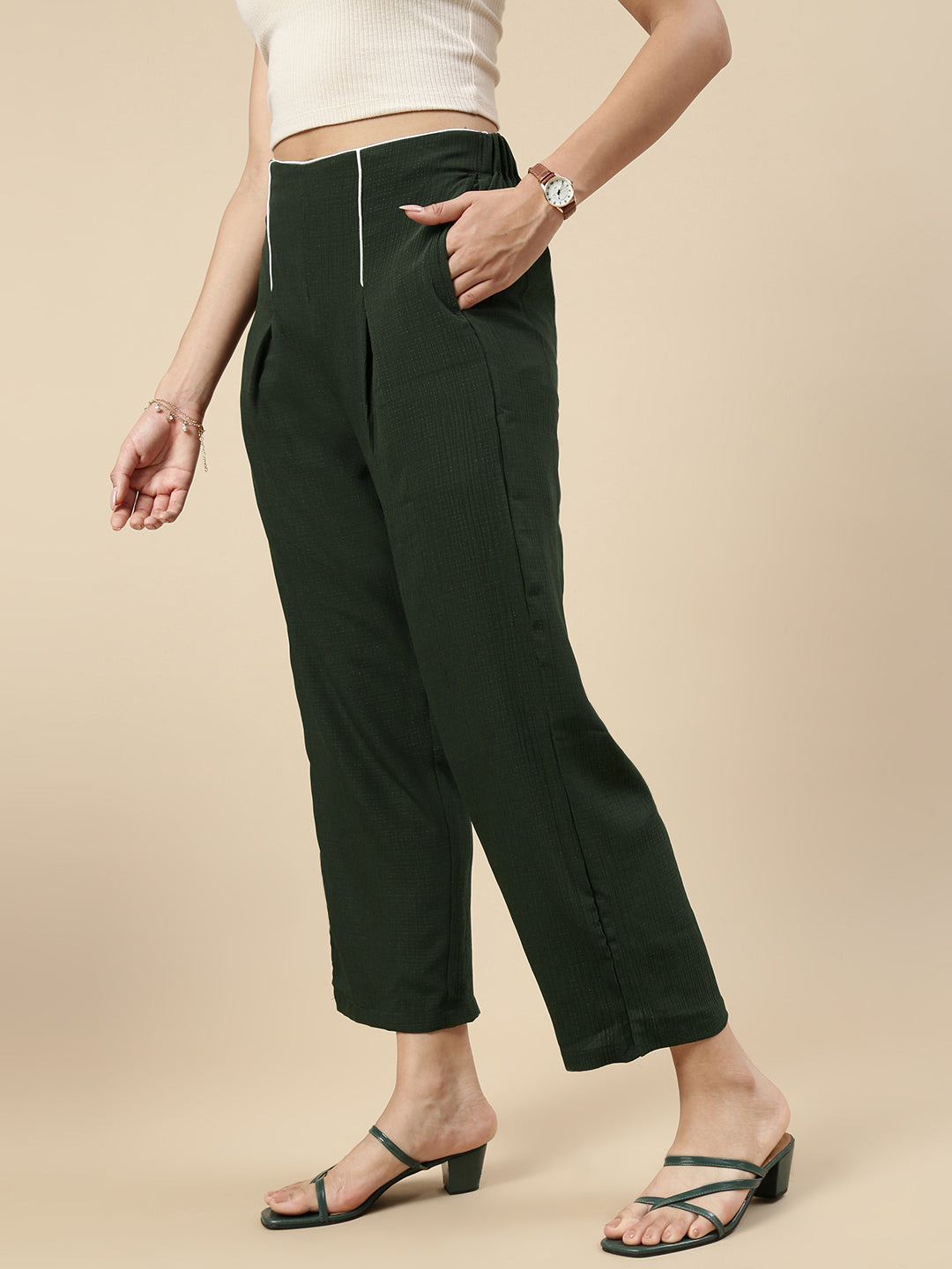 Pleated Pants-Olive