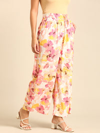 Co-Ord Set Floral Print (Casual Top & Palazzo)-Pink - De Moza