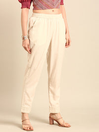 Straight Pant Embroidered-Natural - De Moza