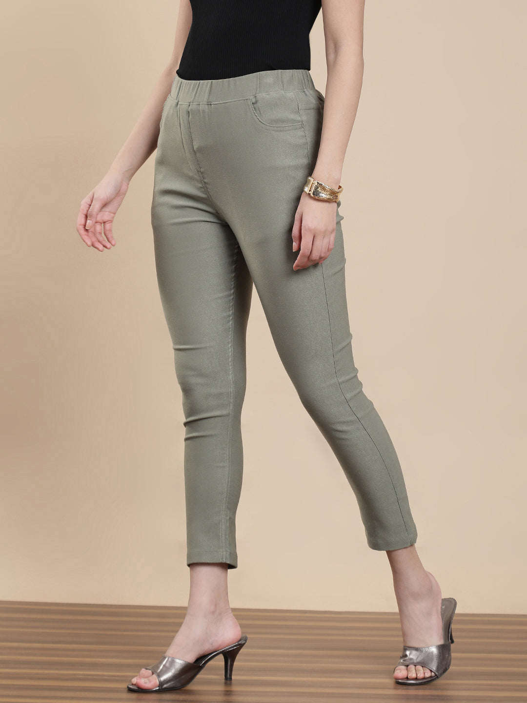 De Moza Women's Casual Jegging Olive Green - De Moza