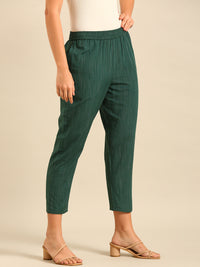 Printed Straight Pant-Bottle Green - De Moza