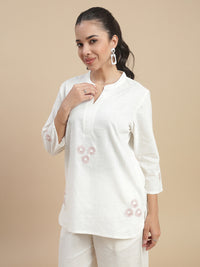 De Moza Women's Officewear Co-ords (Short Kurta & Straight Pant) Offwhite - De Moza