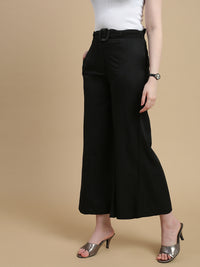 De Moza Women Woven Polyester Regular Fit Work Wear Casual Pant with Functional Pockets Black - De Moza