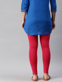 De Moza Ladies Ankle Length Leggings Solid  Cotton Dark Coral