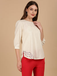 De Moza Women Woven Rayon Regular Fit Top Natural