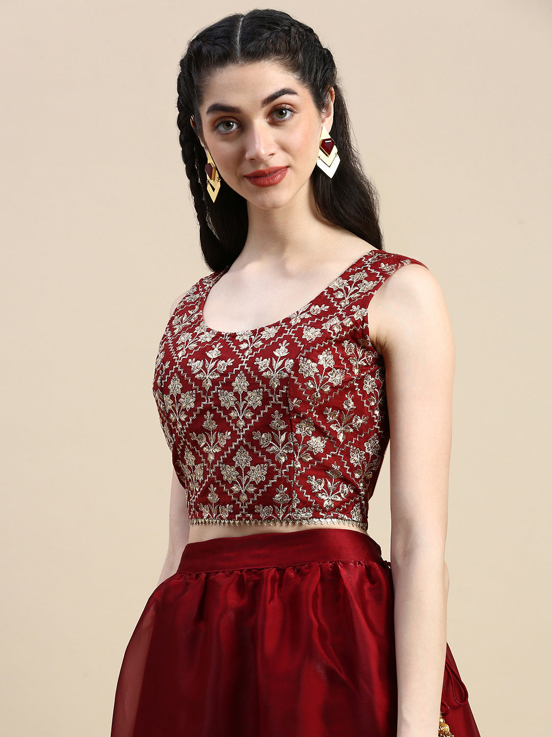 Crop Top Embroidery-Maroon - De Moza