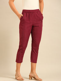 Printed Straight Pant-Wine - De Moza