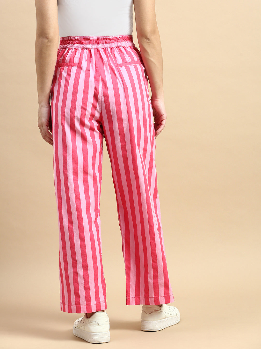 Co-Ord Set Striped (Shirt & Wide Leg Pant)-Pink - De Moza