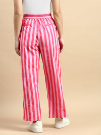Co-Ord Set Striped (Shirt & Wide Leg Pant)-Pink - De Moza