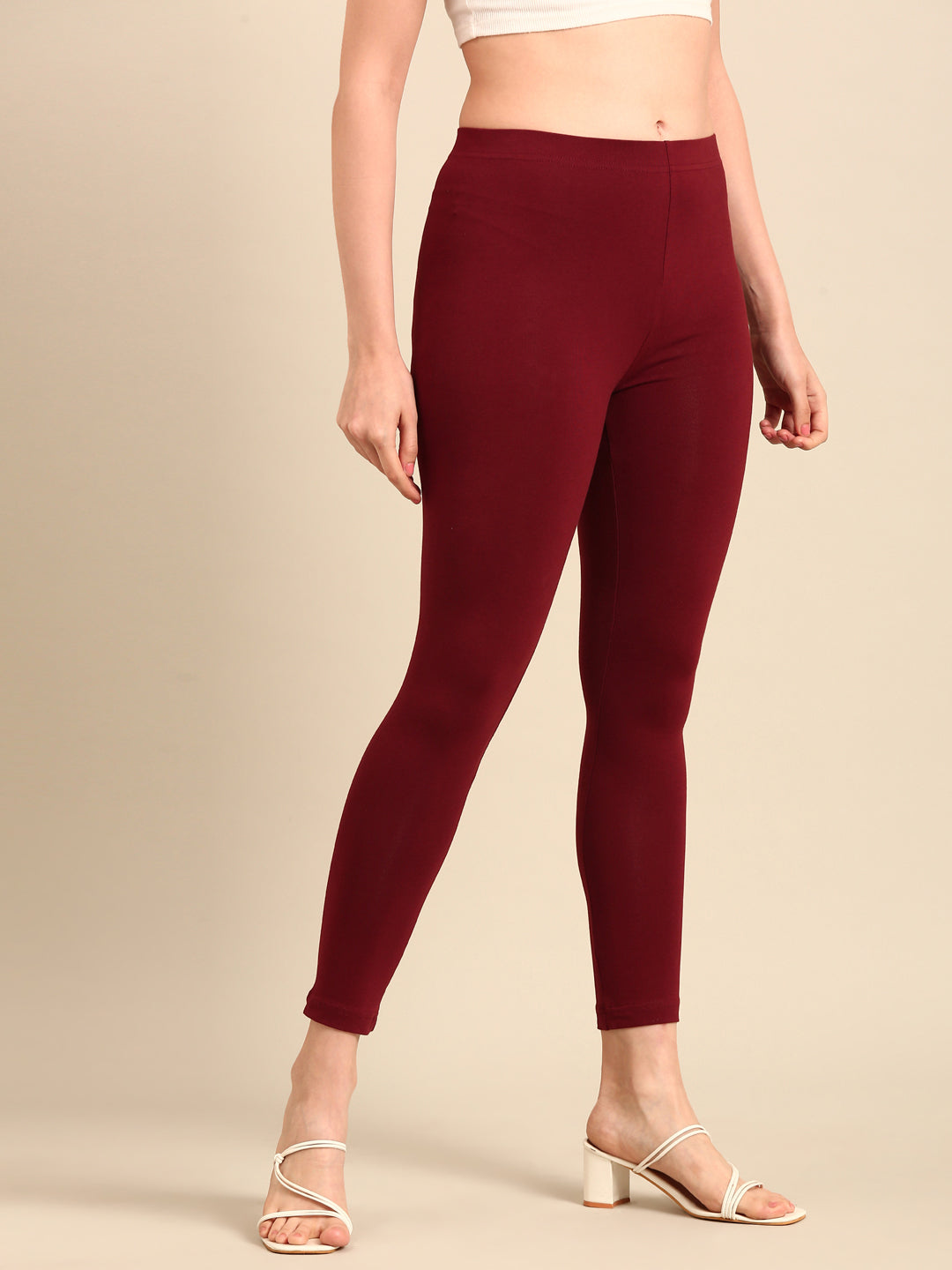 Ankle Length Leggings Cotton-Dark Maroon - De Moza