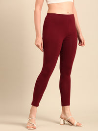 Ankle Length Leggings Cotton-Dark Maroon - De Moza