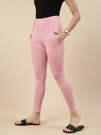 Ankle Length High Waist Leggings-Rose Pink - De Moza