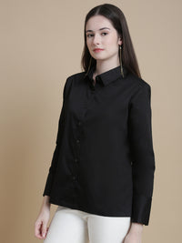 De Moza Women Woven Formal Viscose Satin Shirt Black - De Moza