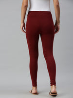 De Moza Ladies Ankle Length Leggings Solid Cotton Dark Maroon