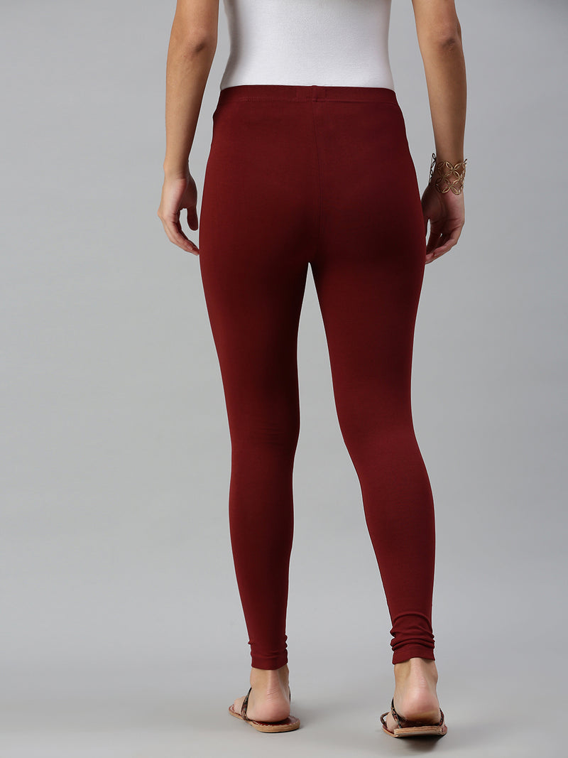 De Moza Ladies Ankle Length Leggings Solid Cotton Dark Maroon