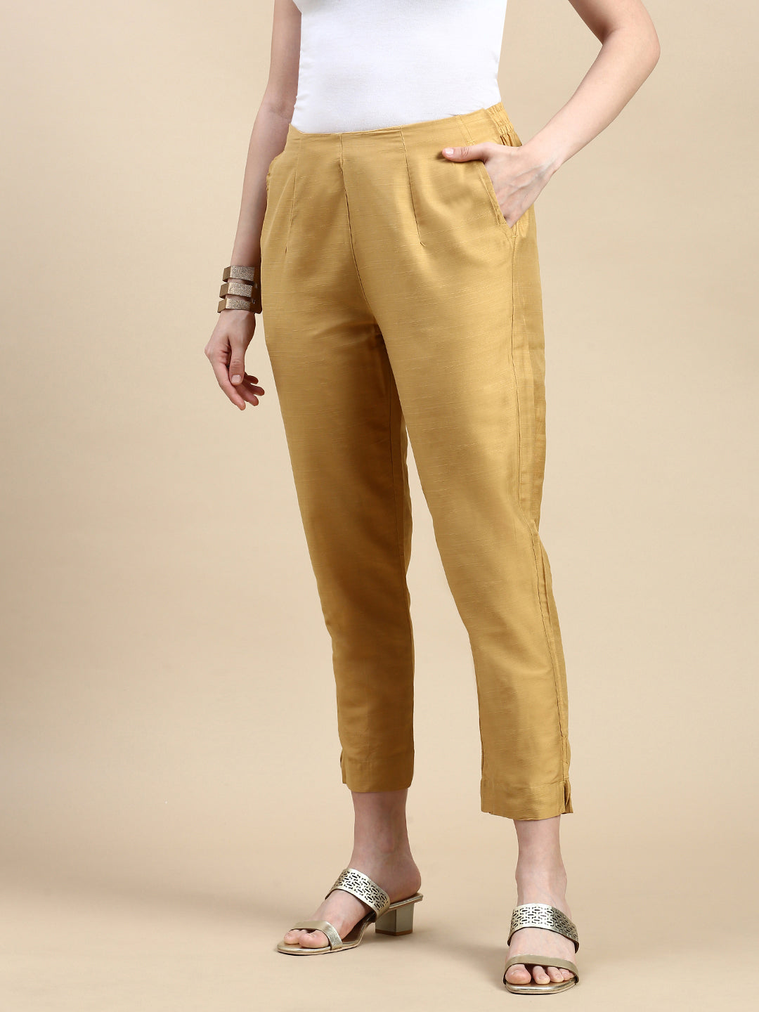 Metallic Cigarette Pant-Gold - De Moza