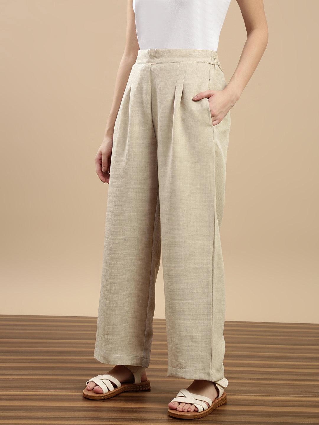 De Moza Women Casual Palazzo Light Beige
