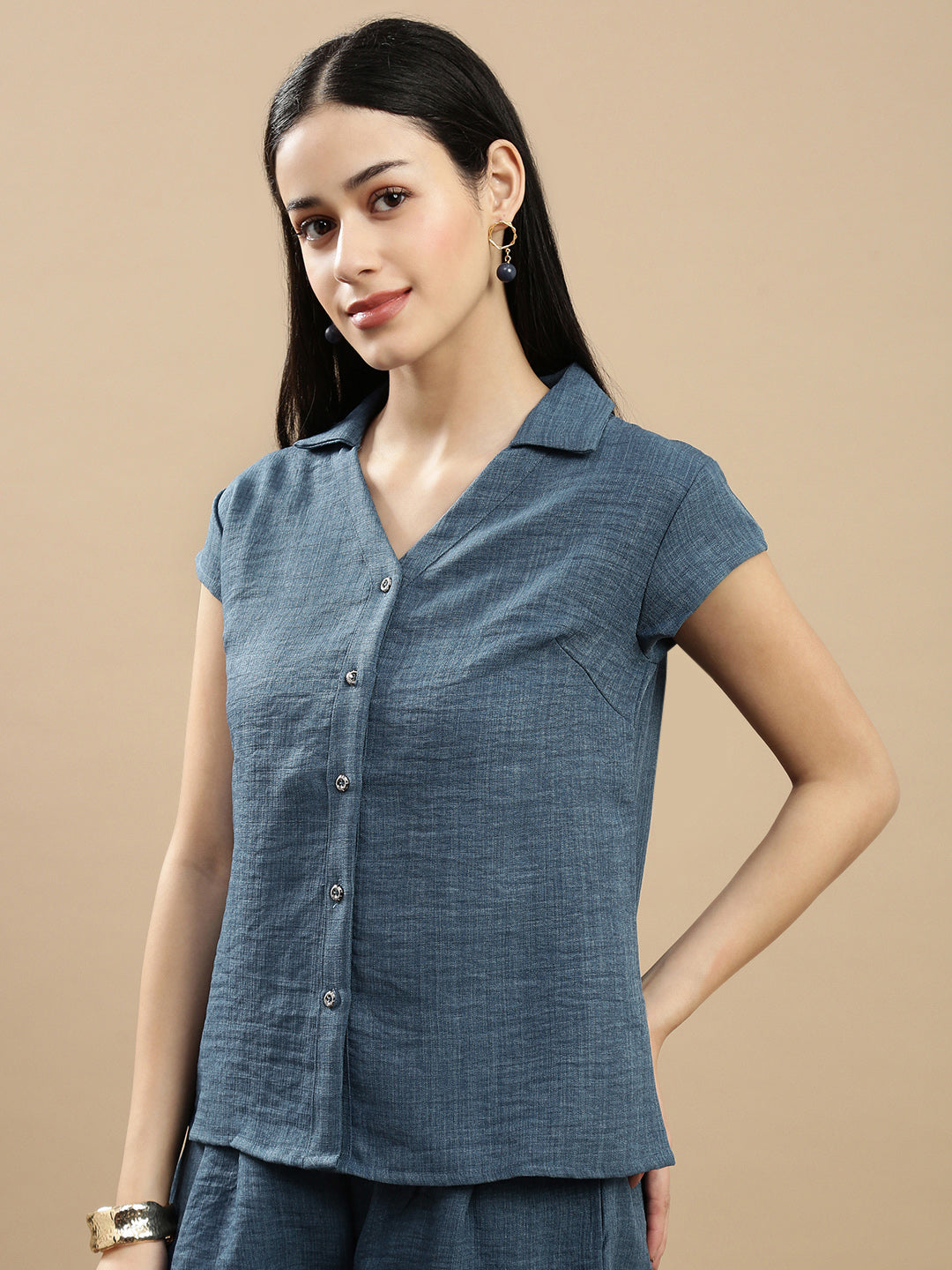 De Moza Women Casual Top Teal Blue