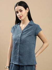 De Moza Women Casual Top Teal Blue