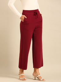 Wide Leg Casual Pant-Burgundy - De Moza