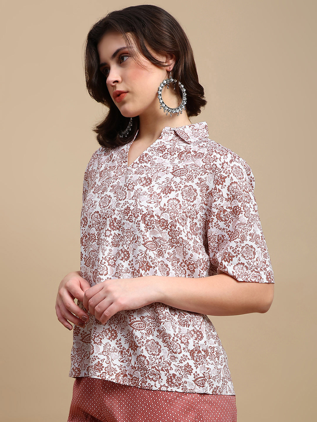 De Moza Women Mehek Set (Top & Palazzo) - White & Maroon