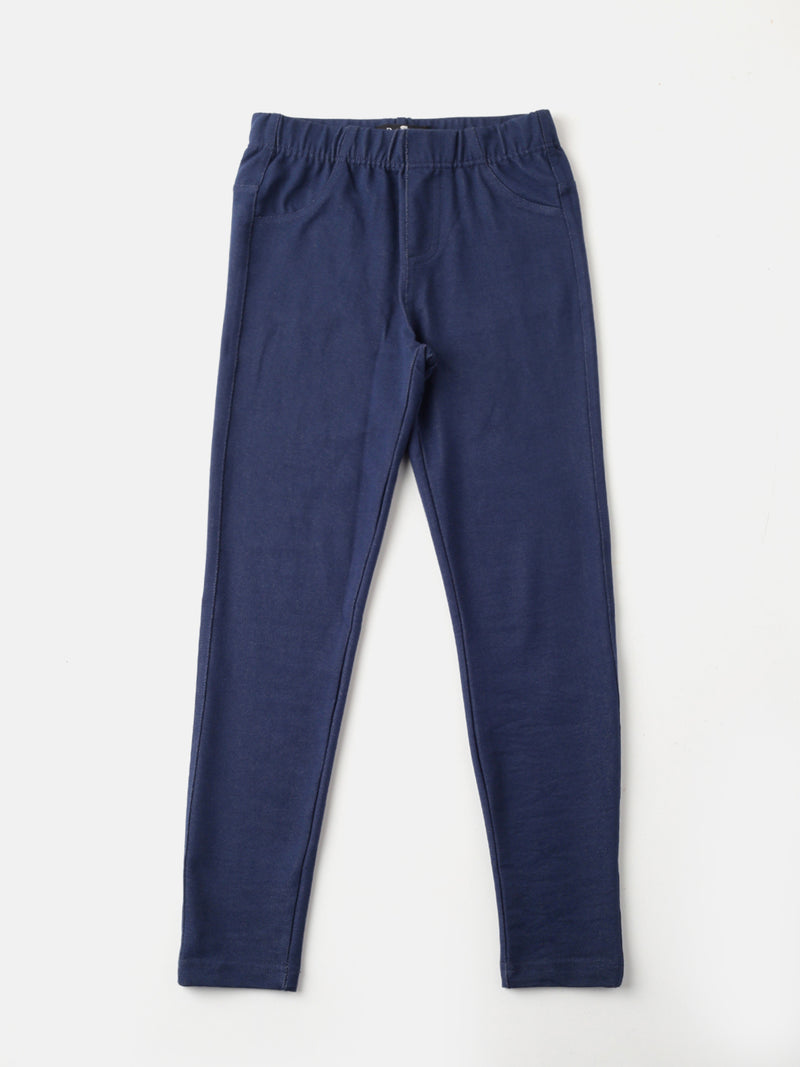 De Moza Girls Solid Jegging Navy Blue