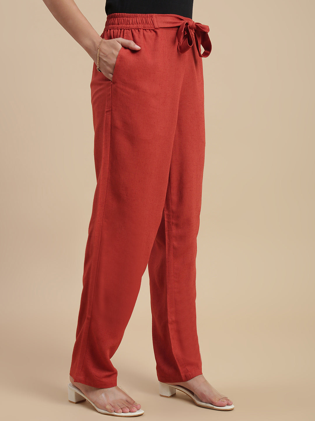 De Moza Women's Officewear Co-ords (Straight Pant & Tunic Top) Rust Orange - De Moza