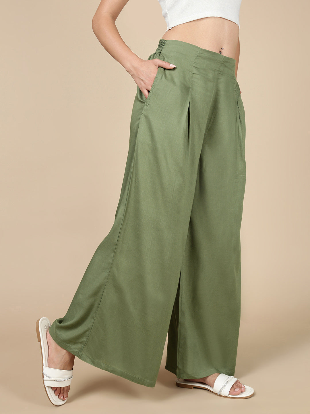 Pleated Palazzo-Deep Green