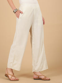 De Moza Women Woven Rayon Regular Fit Palazzo with Functional Pockets Natural