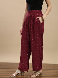 De Moza Women Festive Palazzo Maroon - De Moza