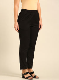 Cigarette Pant Embroidered-Black - De Moza