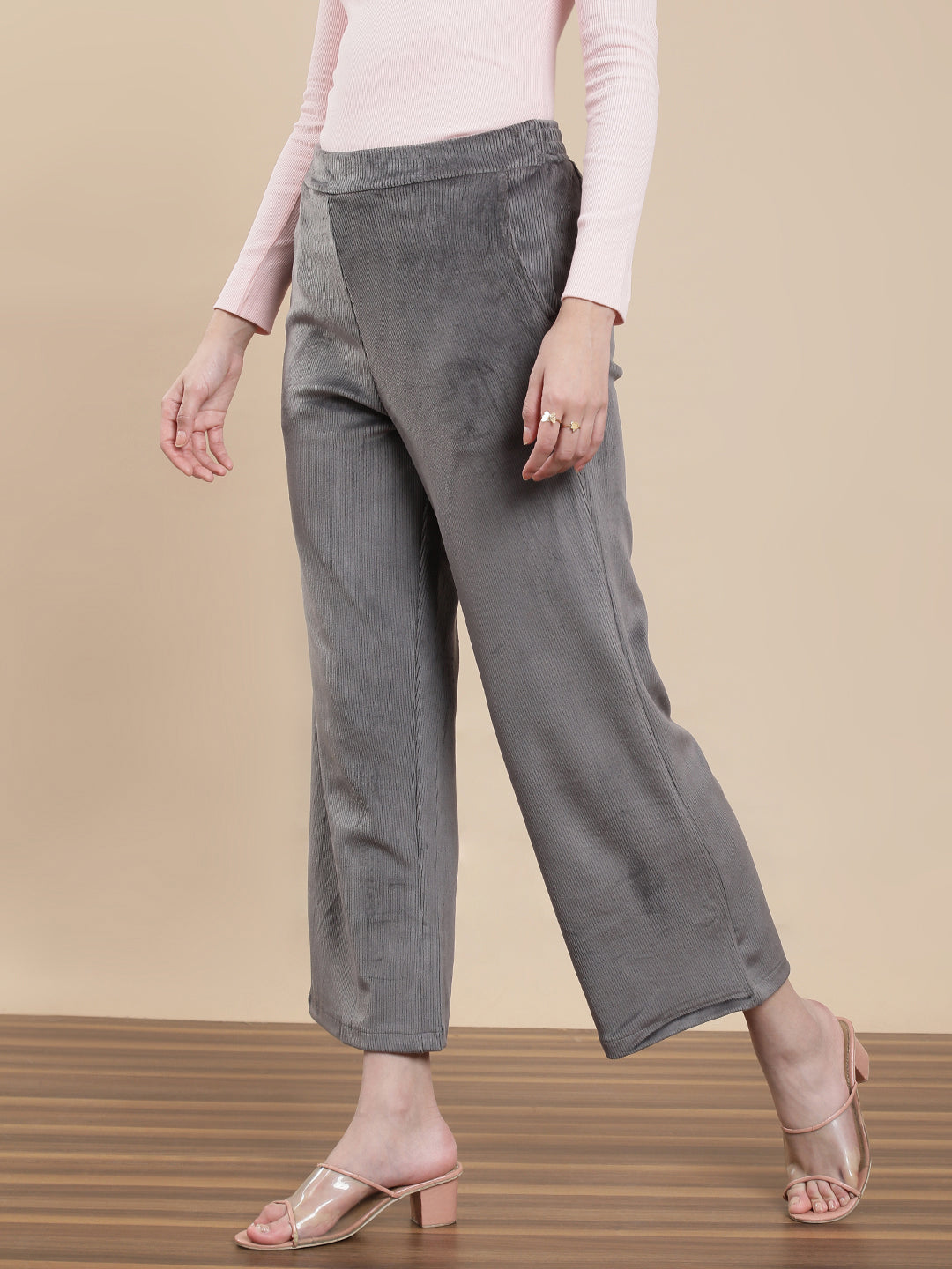 De Moza Women Casual Palazzo silver grey