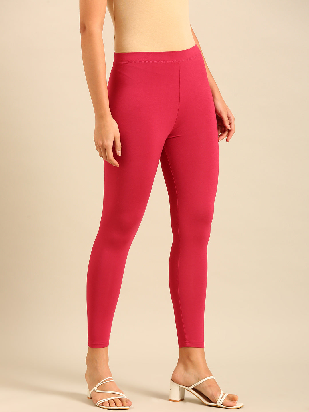 Ankle Length Leggings Viscose-Dark Pink - De Moza