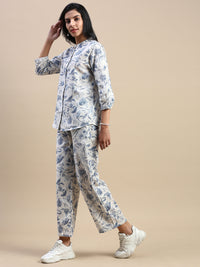 Printed Co-Ords Sets (Top&Bottom)-Blue - De Moza