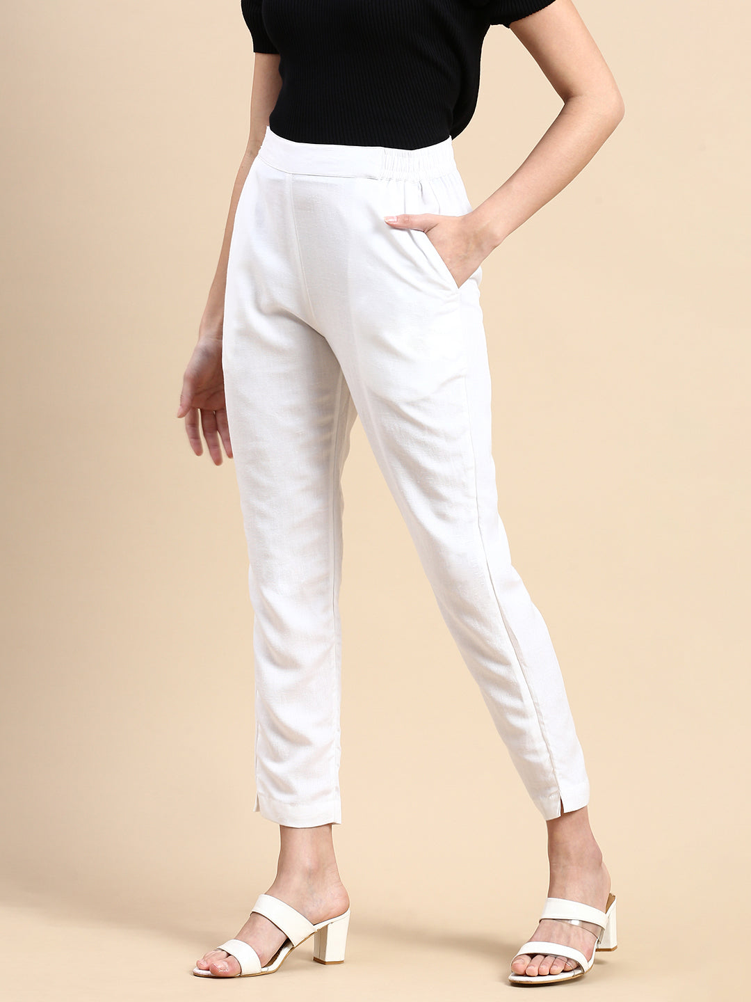 De Moza Women Cigarette Pant White