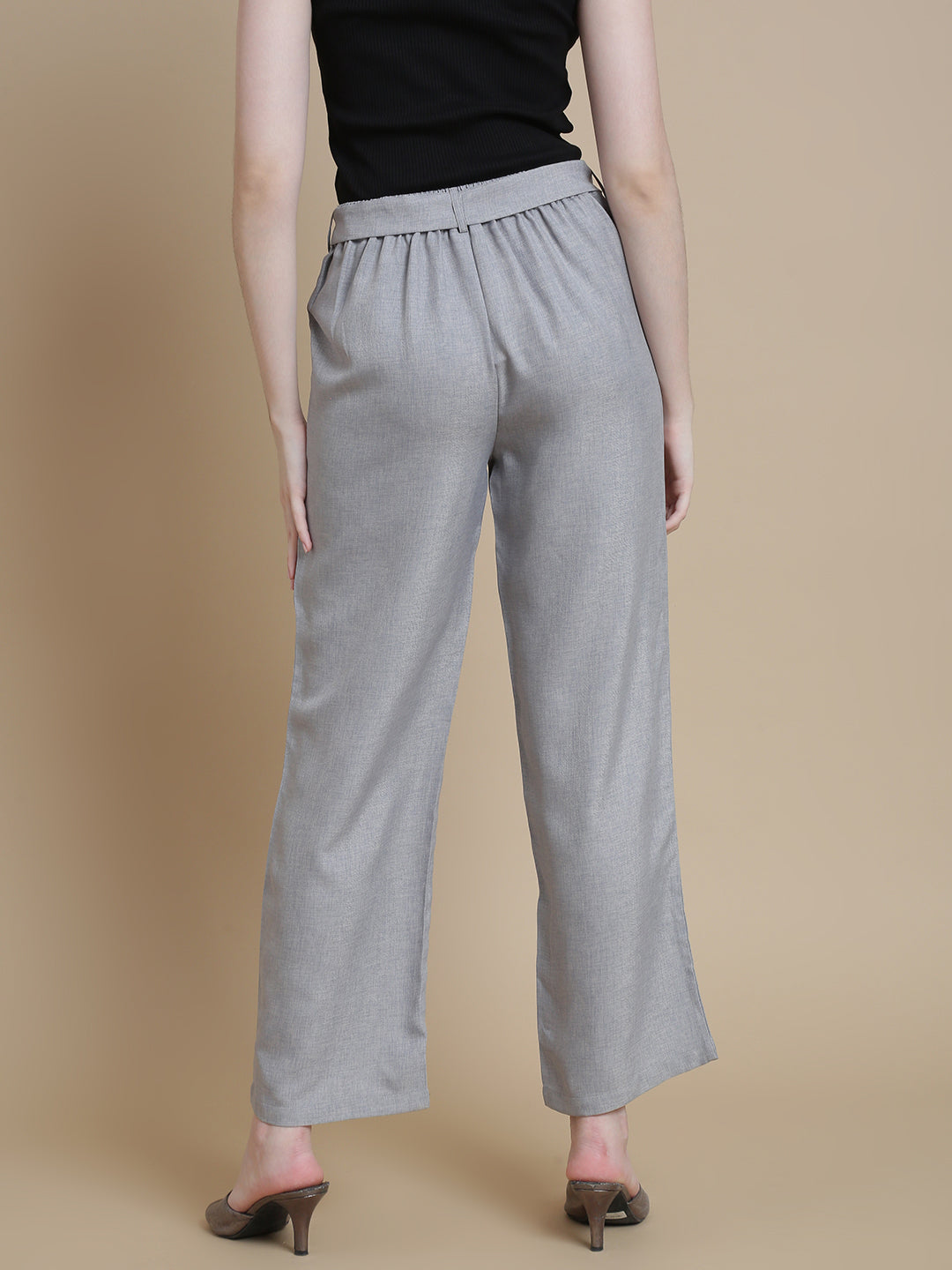 De Moza Women Woven Polyester Work wear Casual Pant with Functional Pockets Grey - De Moza