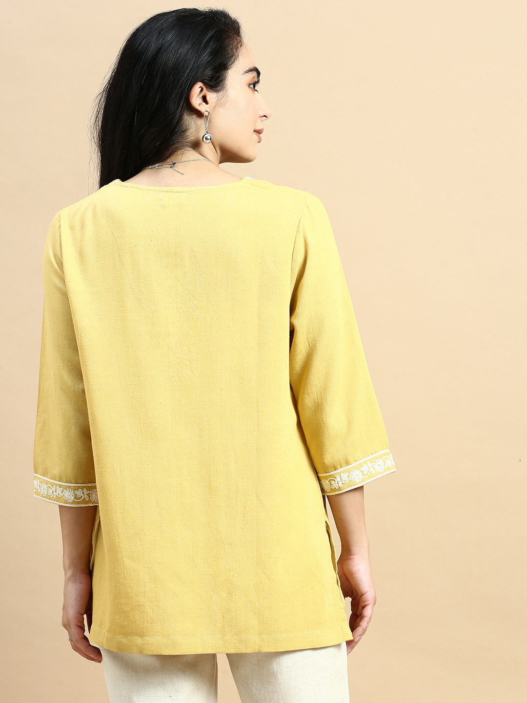 Embroidered Tunic Top-Mustard - De Moza