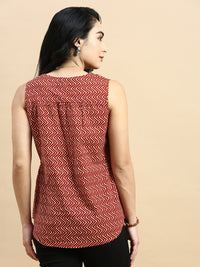 Sleeveless Top All Over Print-Brown - De Moza