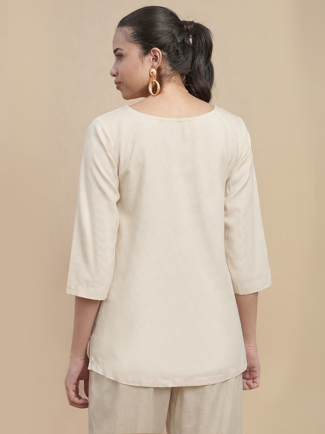 De Moza Women Casual Tunic Top Light Beige - De Moza
