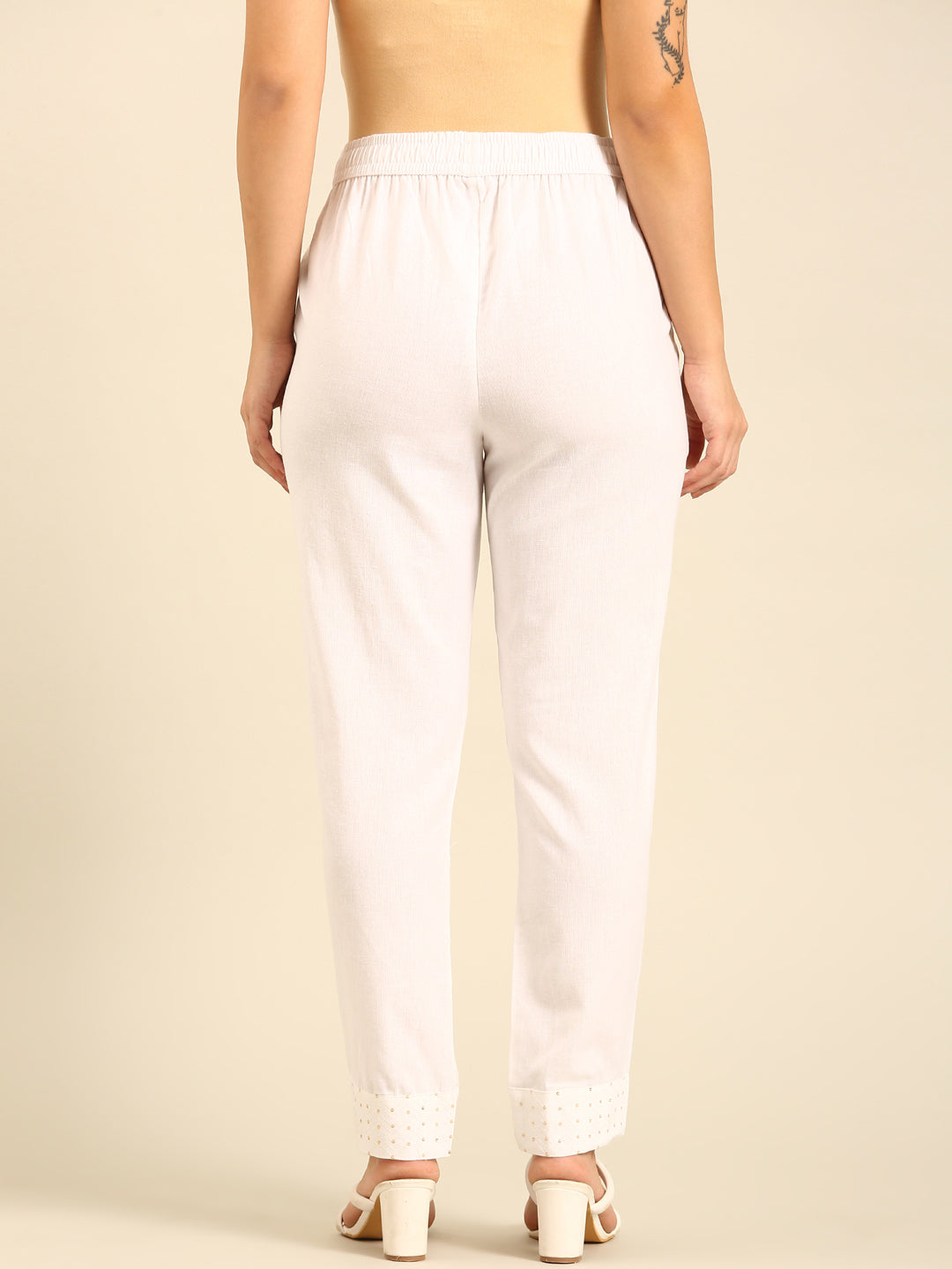 Cigarette Pant Embroidered-White - De Moza