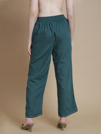 De Moza Women Woven Rayon Narrow Palazzo with Functional Pockets Teal - De Moza