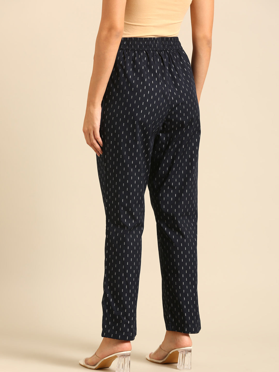 Straight Pant All Over Print-Navy - De Moza
