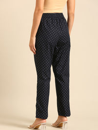 Straight Pant All Over Print-Navy - De Moza