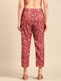 Straight Pant All Over Print-Dark Pink - De Moza