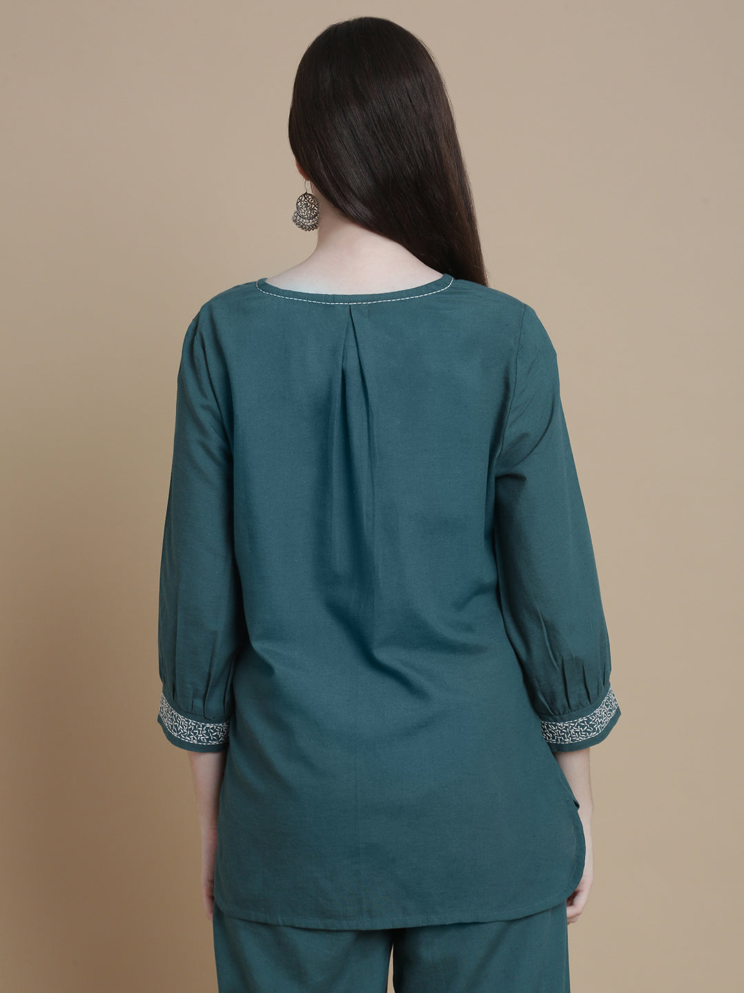 De Moza Women Woven Rayon Kurti Teal - De Moza