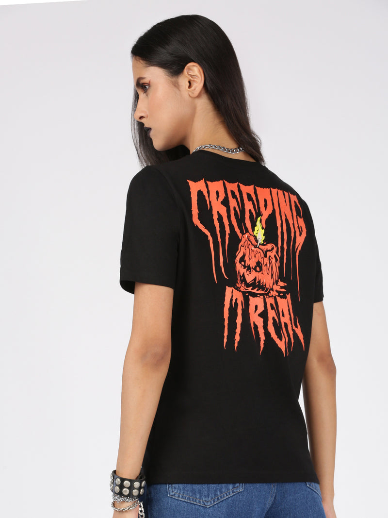De Moza Women's Halloween Half Sleeve T-Shirt Black - De Moza